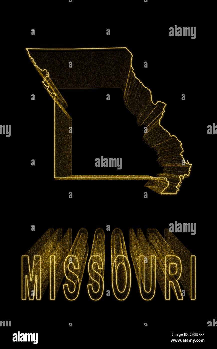 Map of Missouri, Gold Map On Black Background, Gold effect Stock Photo