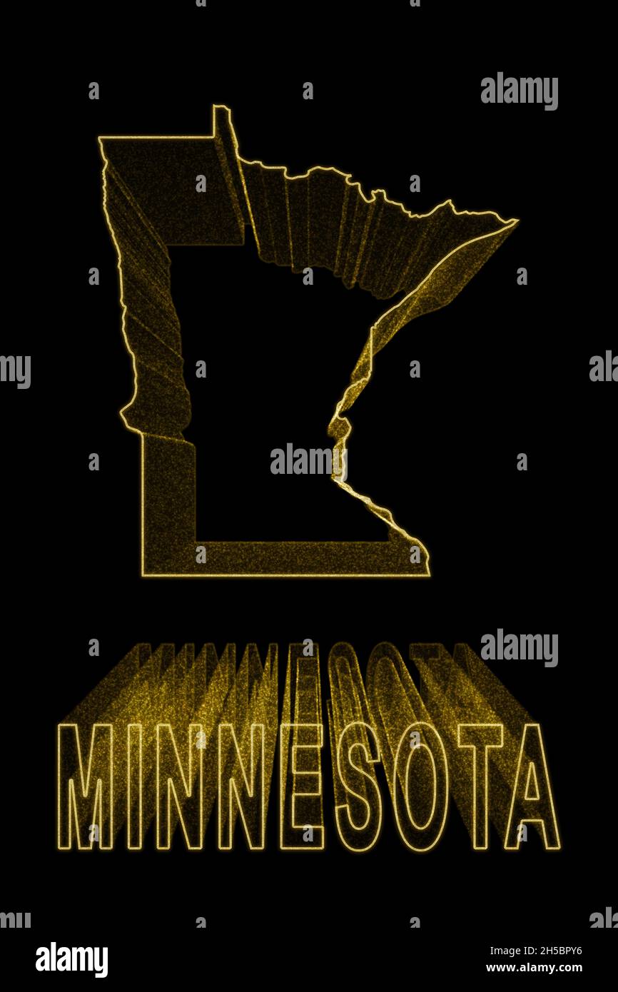 Map of Minnesota, Gold Map On Black Background, Gold effect Stock Photo