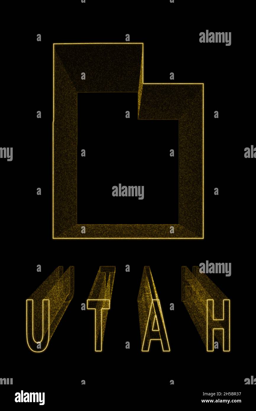 Map of Utah, Gold Map On Black Background, Gold effect Stock Photo