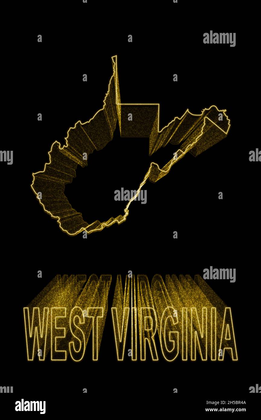 Map of West Virginia, Gold Map On Black Background, Gold effect Stock ...