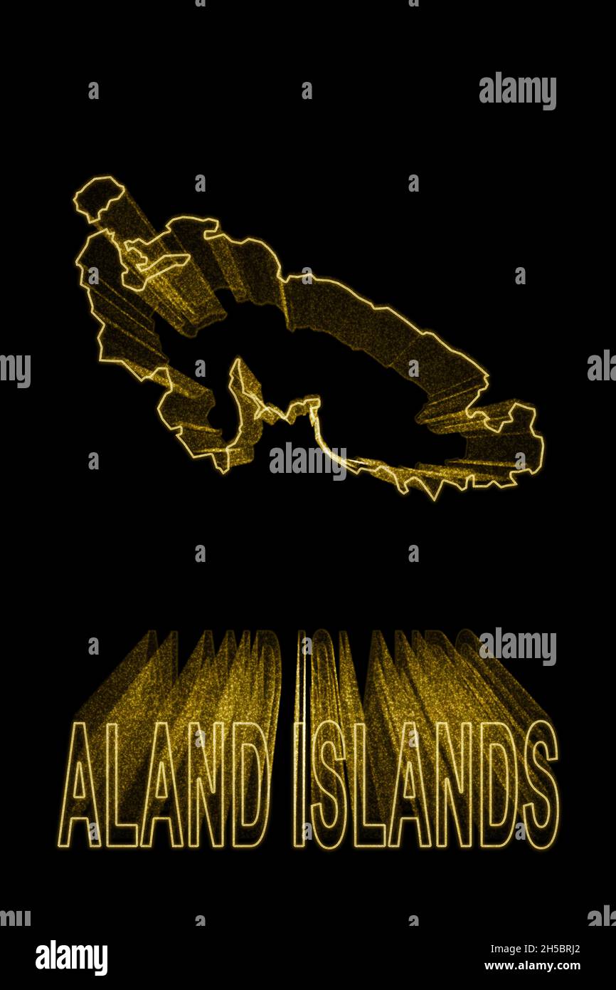 Map of Aland Islands, Gold Map On Black Background, Gold effect Stock Photo