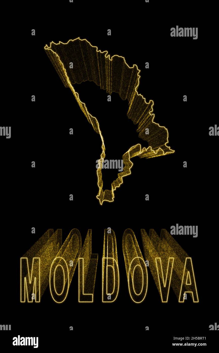Map of Moldova, Gold Map On Black Background, Gold effect Stock Photo