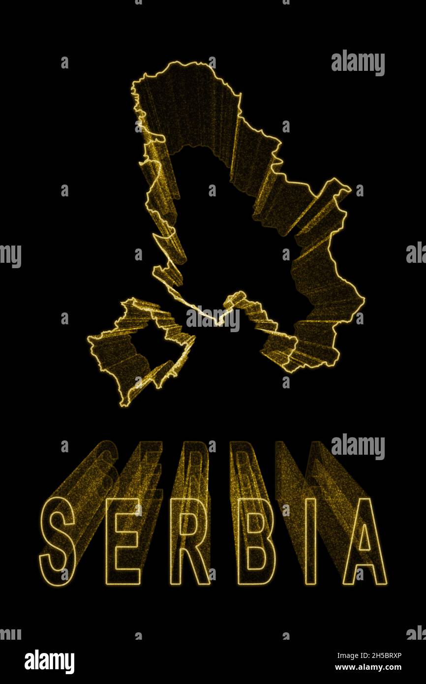 Map of Serbia Kosovo, Gold Map On Black Background, Gold effect Stock Photo