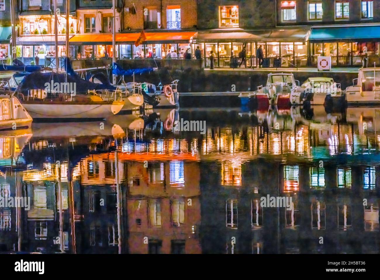 Colorful Night Marina Boats Waterfront Reflections Stores Restaurants