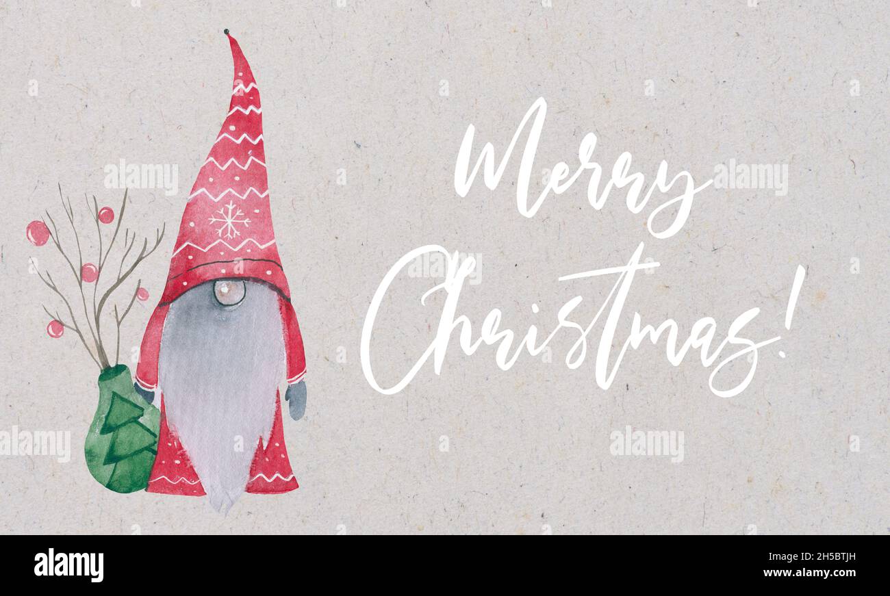 Cute holiday Christmas card with funny gnomes, Illustration with