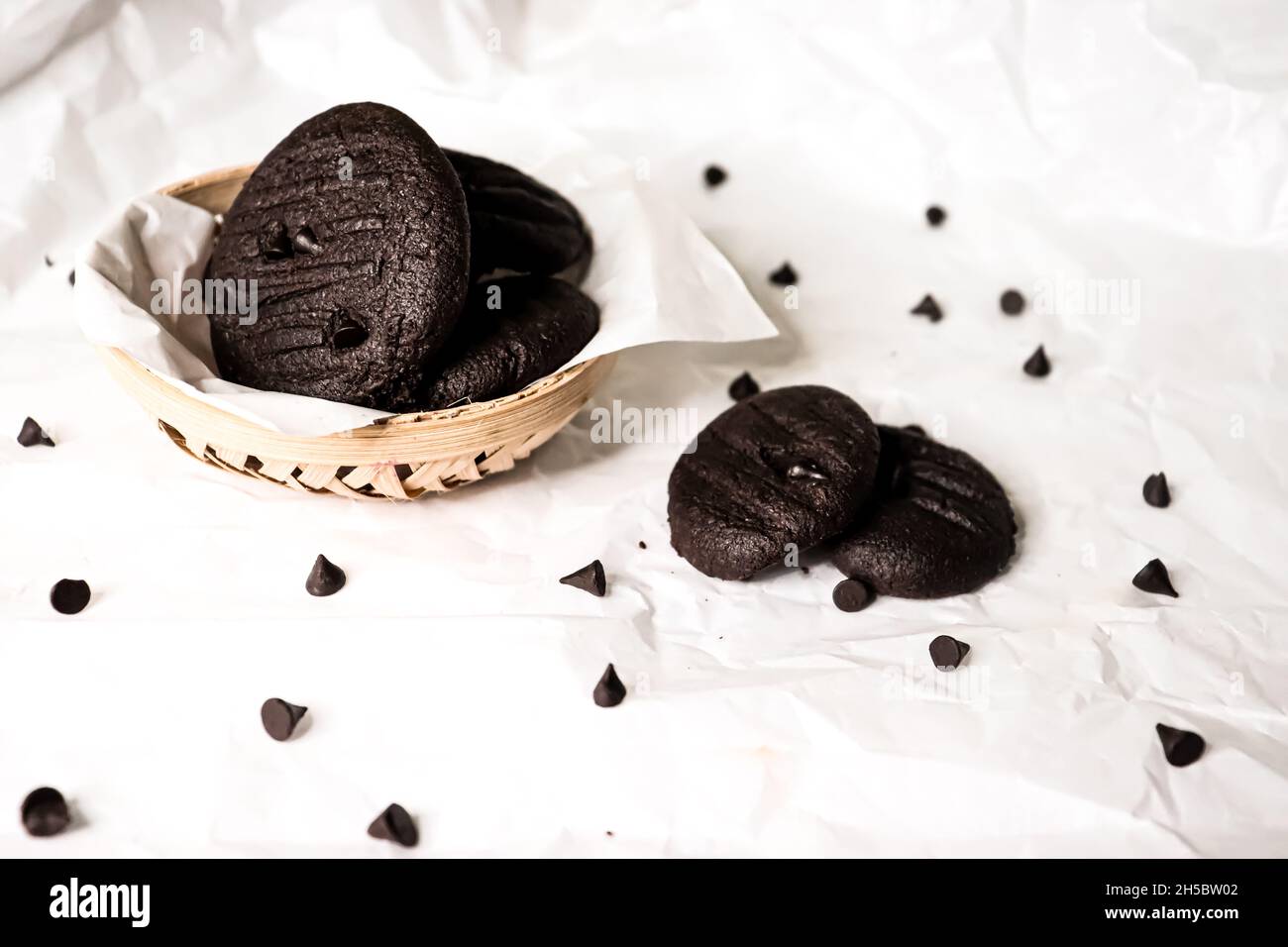 soft dark chocolate brownie cookies isolated on white.Chocolate chip