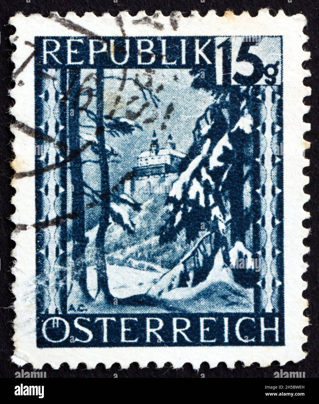 AUSTRIA - CIRCA 1946: a stamp printed in Austria shows Forchtenstein Castle, Burgenland, circa 1946 Stock Photo