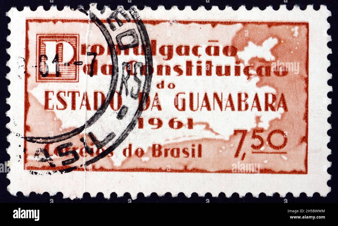 BRAZIL - CIRCA 1961: a stamp printed in Brazil shows Map of Gunabara, Promulgation of the Constitution of the State of Gunabara, circa 1961 Stock Photo