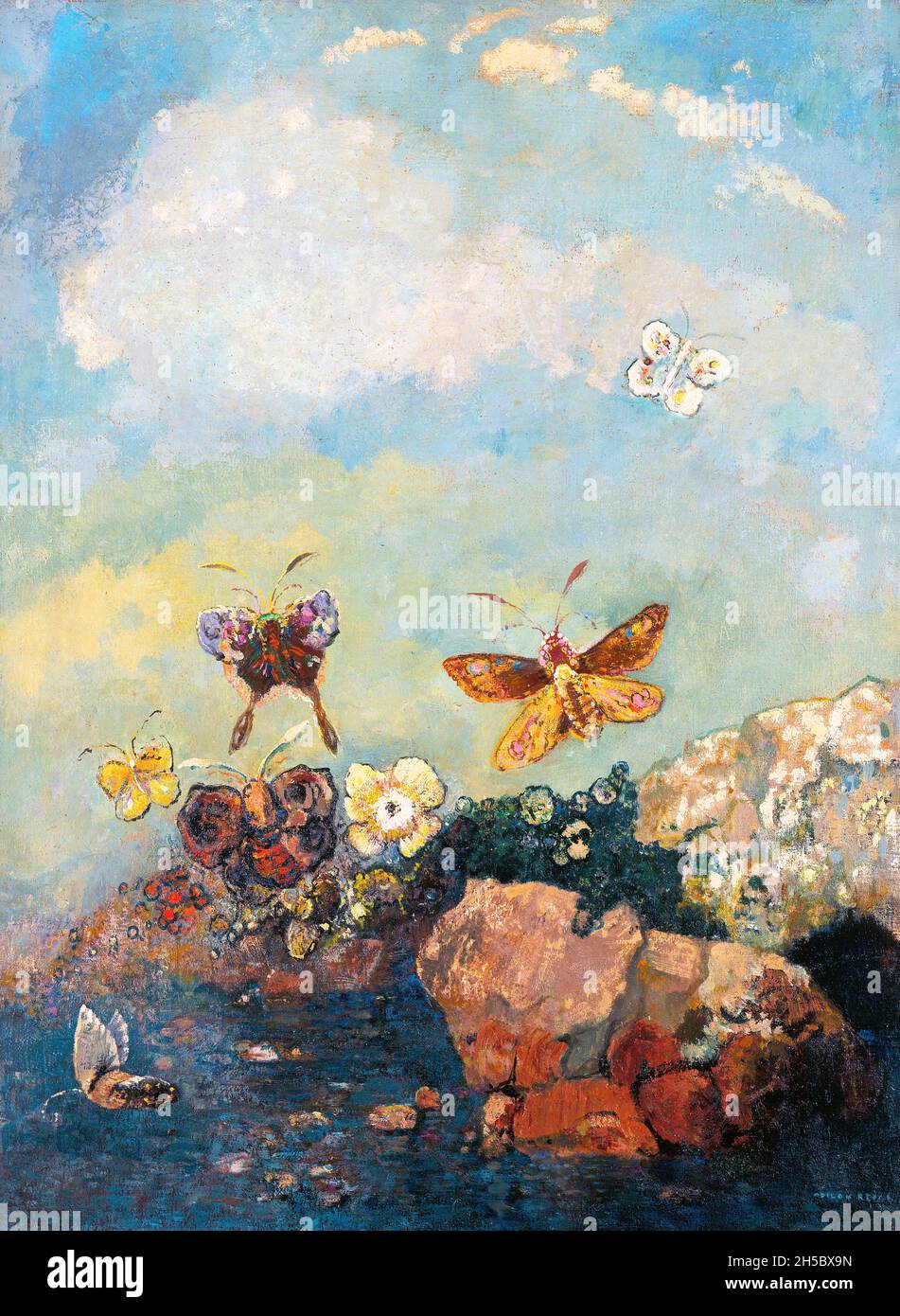 Butterflies by Odilon Redon (1840-1916), oil on canvas, c. 1910 Stock Photo