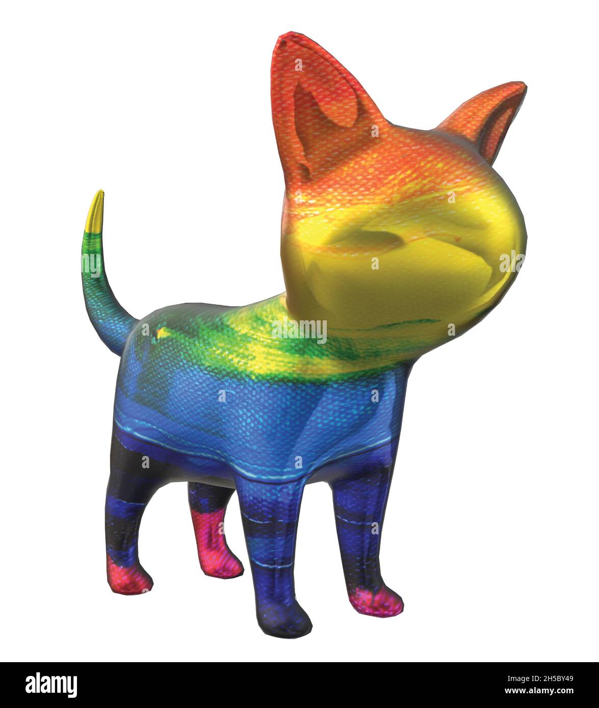Shiny Metal Cat Kitten Statue in Rainbow Colors Stock Vector