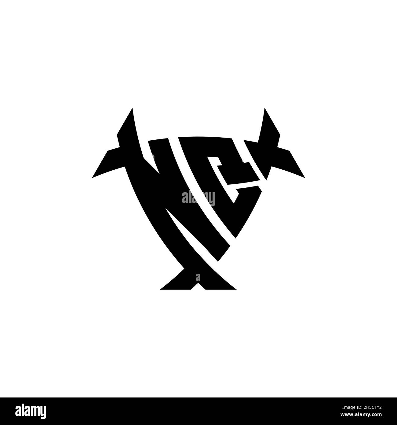 NQ Monogram logo letter with triangle shield and circle shape style ...