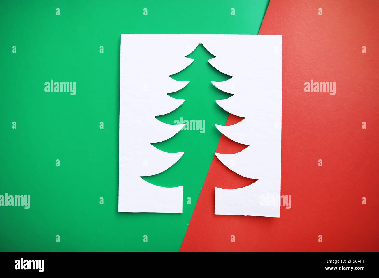 Christmas tree paper cutting design papercraft card. White, red and ...