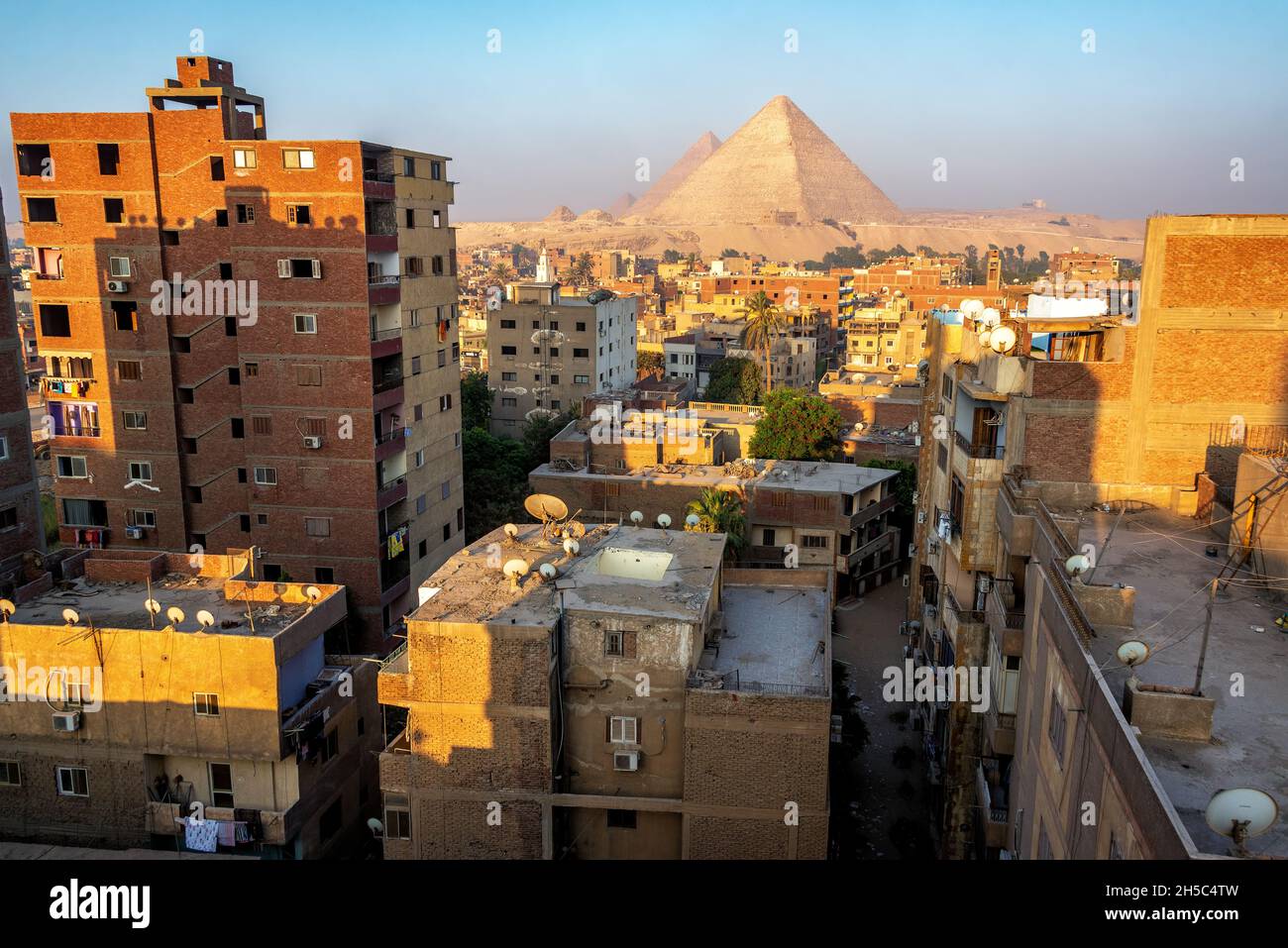 Giza cityscape and the pyramids in Egypt Stock Photo
