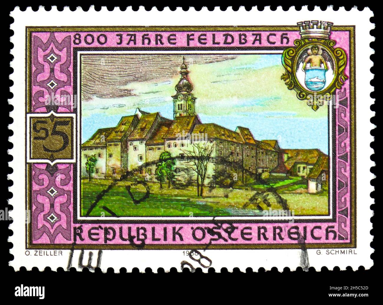 MOSCOW, RUSSIA - OCTOBER 24, 2021: Postage stamp printed in Austria devoted to 800 years of Feldbach, circa 1988 Stock Photo
