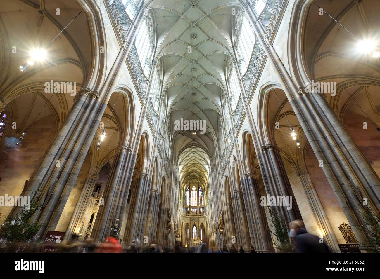 View inside the historic St. Vitus Cathedral in Prague, located within the walls of Prague Castle, Czech Rebublic Stock Photo