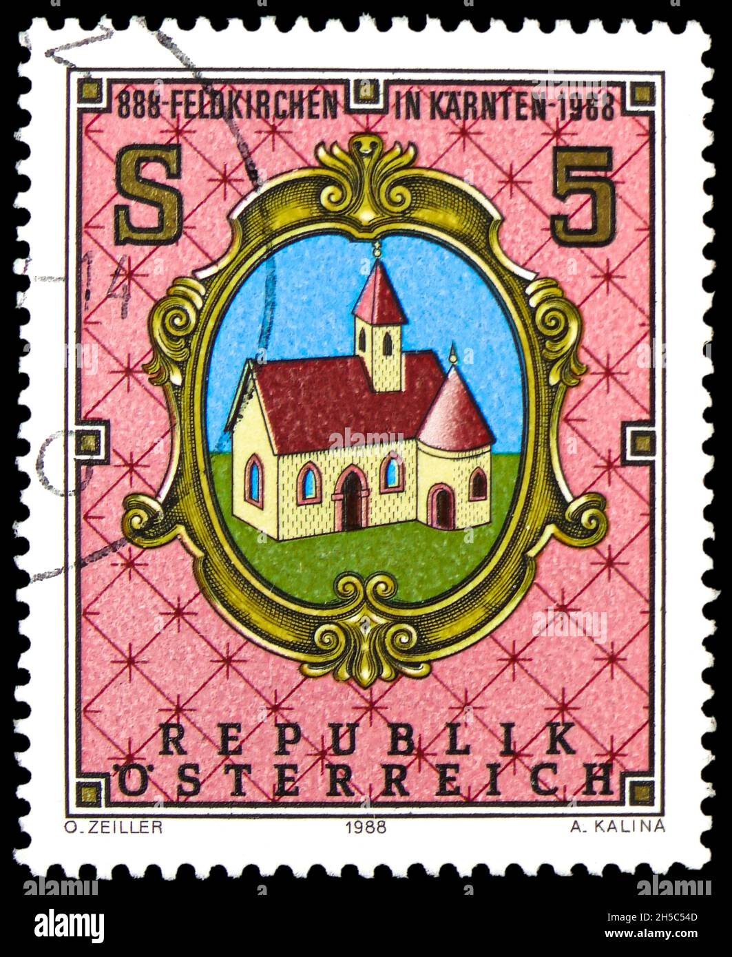 MOSCOW, RUSSIA - OCTOBER 24, 2021: Postage stamp printed in Austria shows 1100th Anniversary of Feldkirchen (Carinthia), circa 1988 Stock Photo