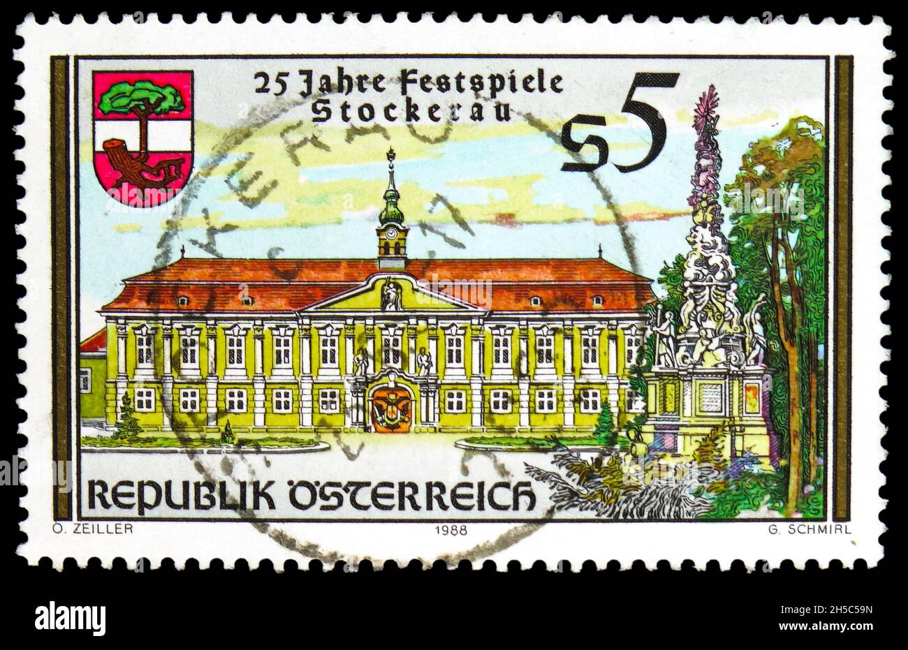 MOSCOW, RUSSIA - OCTOBER 24, 2021: Postage stamp printed in Austria shows 25th Anniversary of Stockerau Festival, circa 1988 Stock Photo