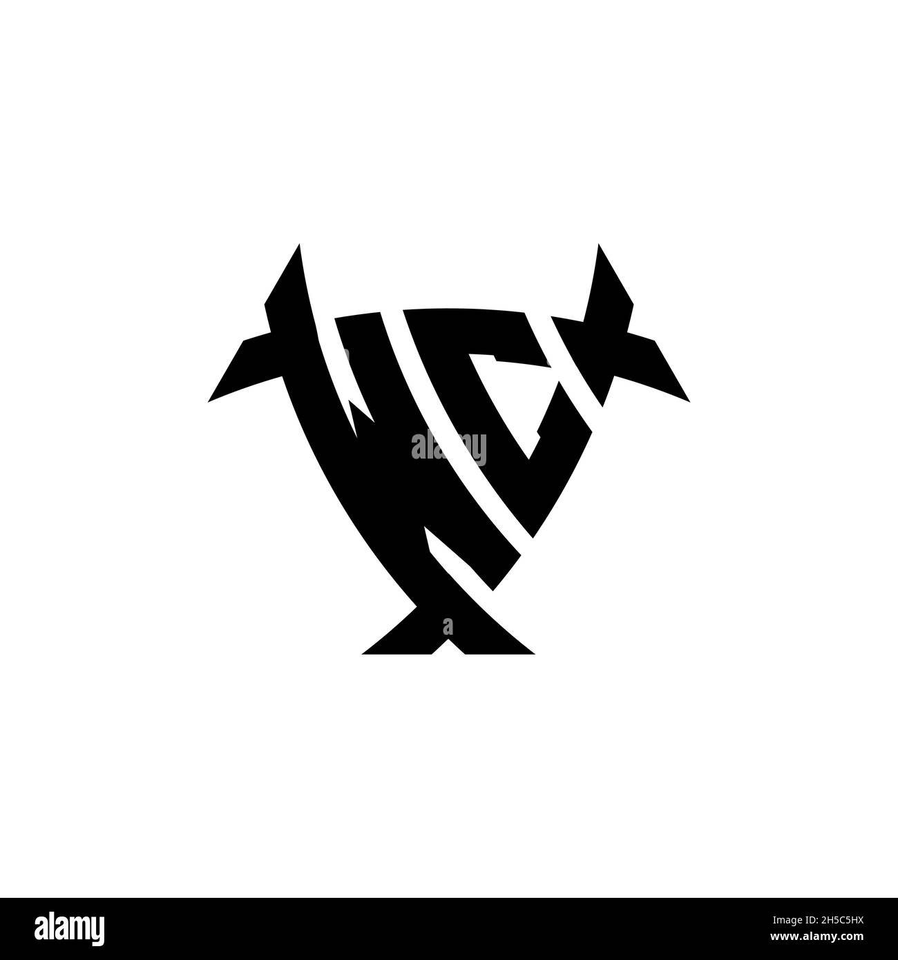 WC Monogram logo letter with triangle shield and circle shape style ...