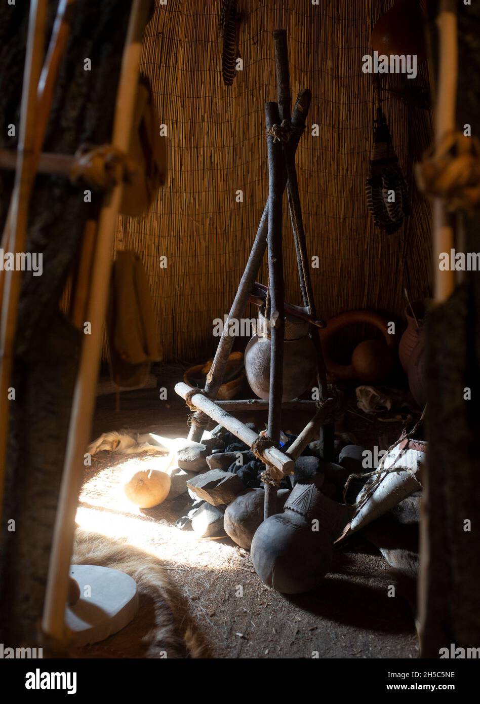 Recreation of the inside of a Native American teepee at the Patterson Museum in Paterson, NJ Stock Photo