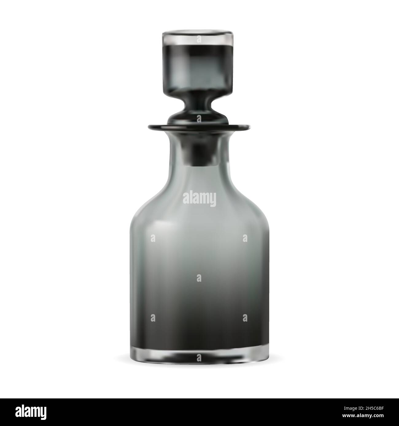 Whiskey decanter. Black glass crystal decanter, wine carafe vector illustration. Gin or bourbon bottle. Irish scotch restaurant jar, alcoholic beverag Stock Vector