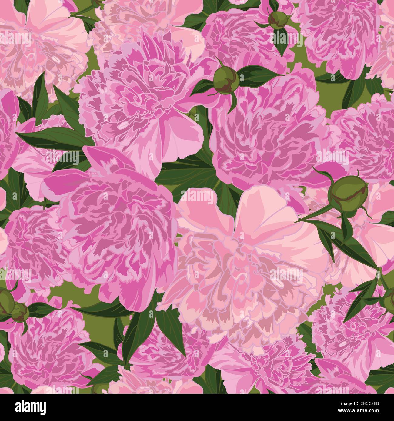 Abstract texture with pink peony in realistic style Stock Vector