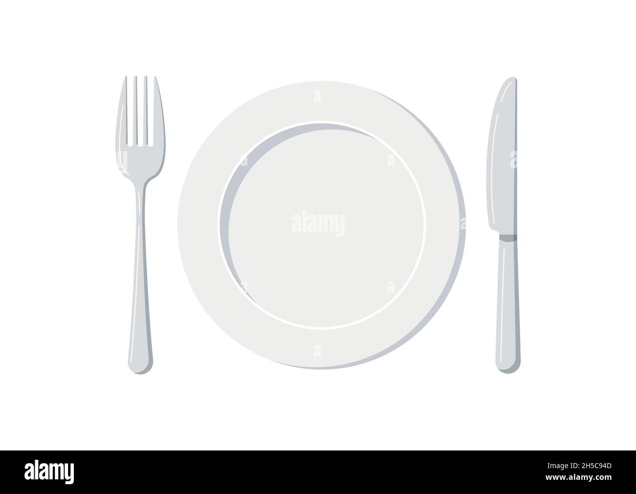 Empty plate with knife and fork set isolated on a white background