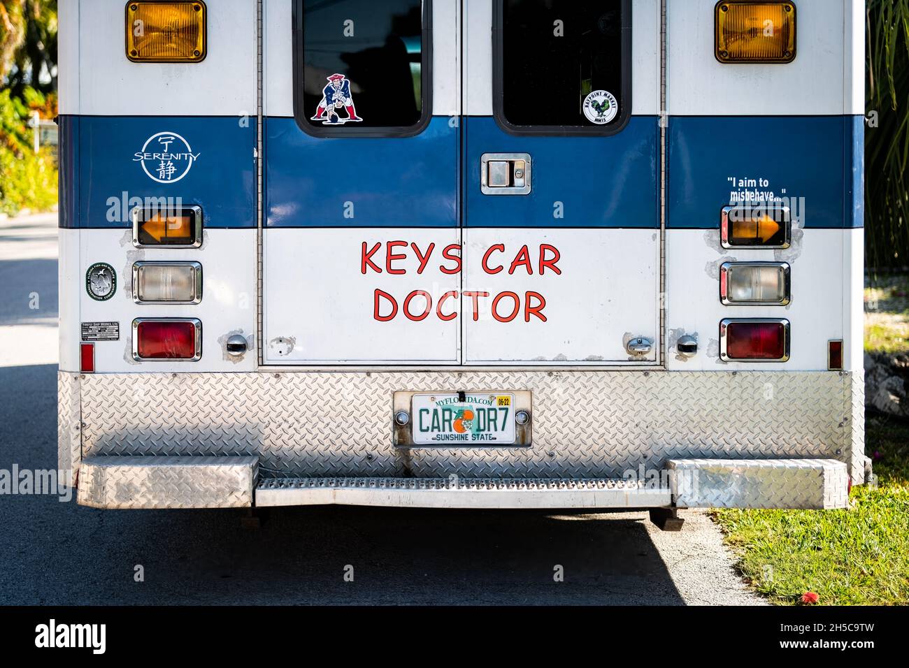 Key West, USA January 26, 2021 Sign on back of emergency service