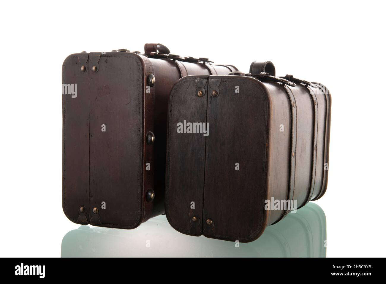 Two vintage suitcases isolated over white background Stock Photo Alamy