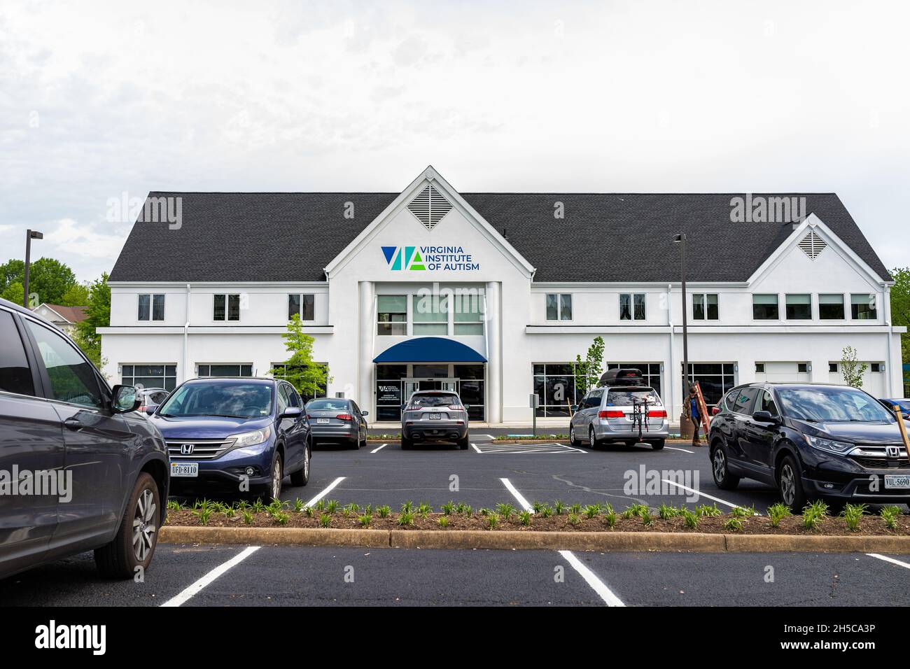 Charlottesville, USA - April 29, 2021: Virginia Institute of Autism building sign specializing in autist illness disease treatment, behavior education Stock Photo