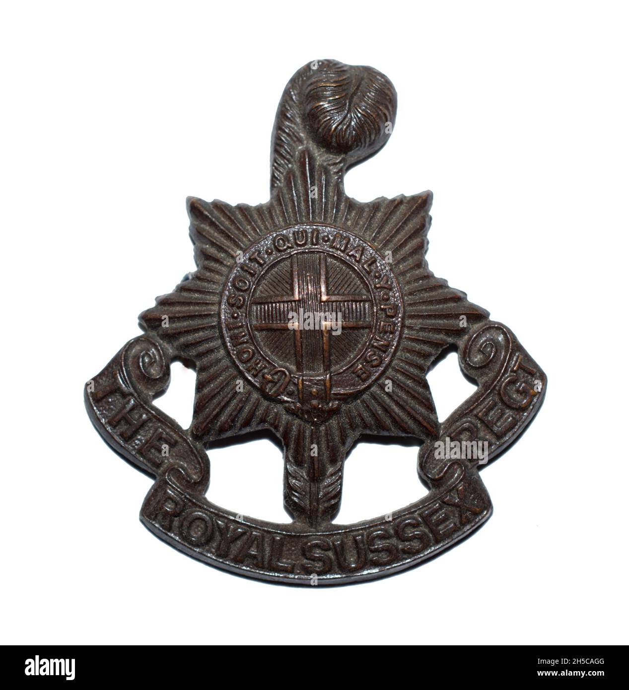 An officers bronze cap badge of the Royal Sussex Regiment c. 1901-1966. Stock Photo