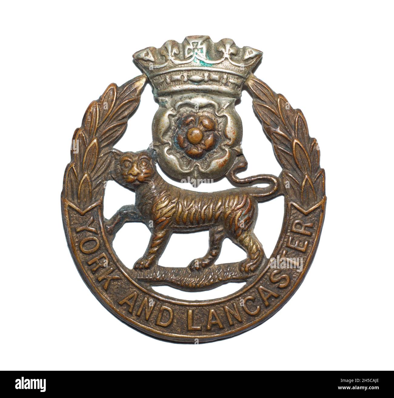 The cap badge of York and Lancaster Regiment as issues through both the First World War and Second World War up until 1968. Stock Photo