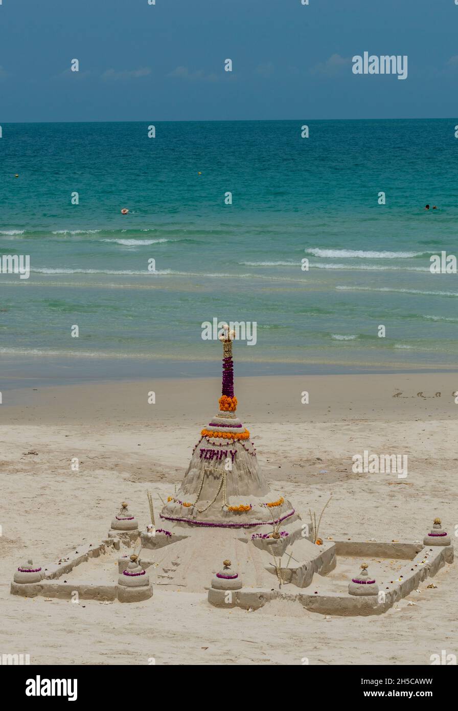 decorative sand castle on a white sandy beach in thailand asia, sand
