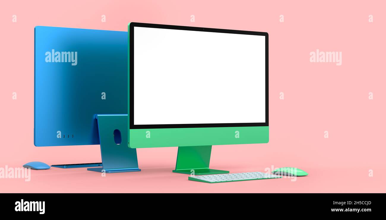 Computer Screen With Mouse Desktop computer screen display with keyboard and mouse isolated on ...