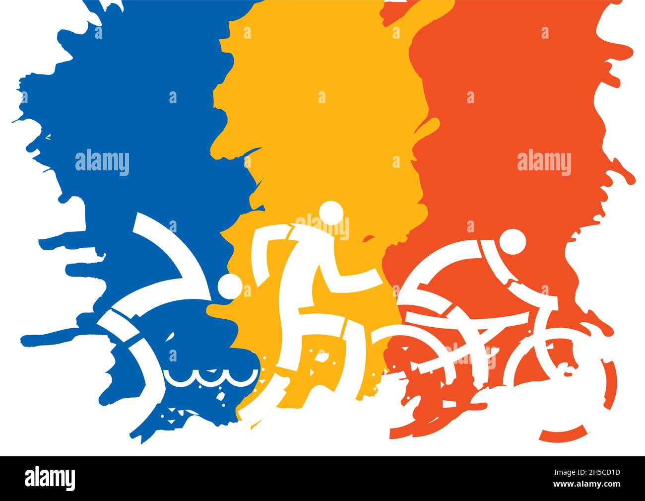 Three Triathlon Racers, baner background. Expressive drawing of Three triathlon athletes on grunge background.Vector available. Stock Vector