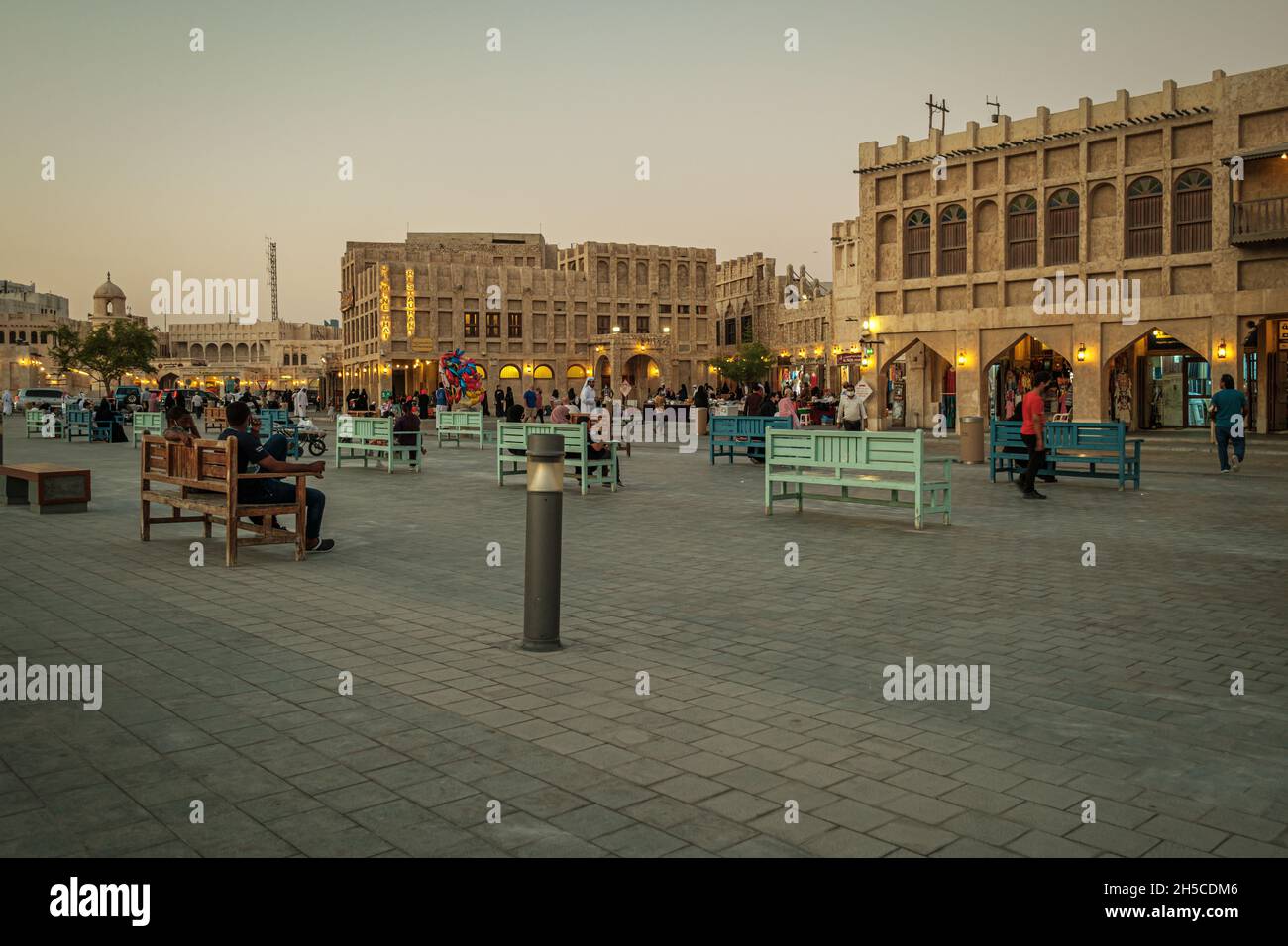 Souq Waqif in Doha, Qatar main street at sunset showing Traditional