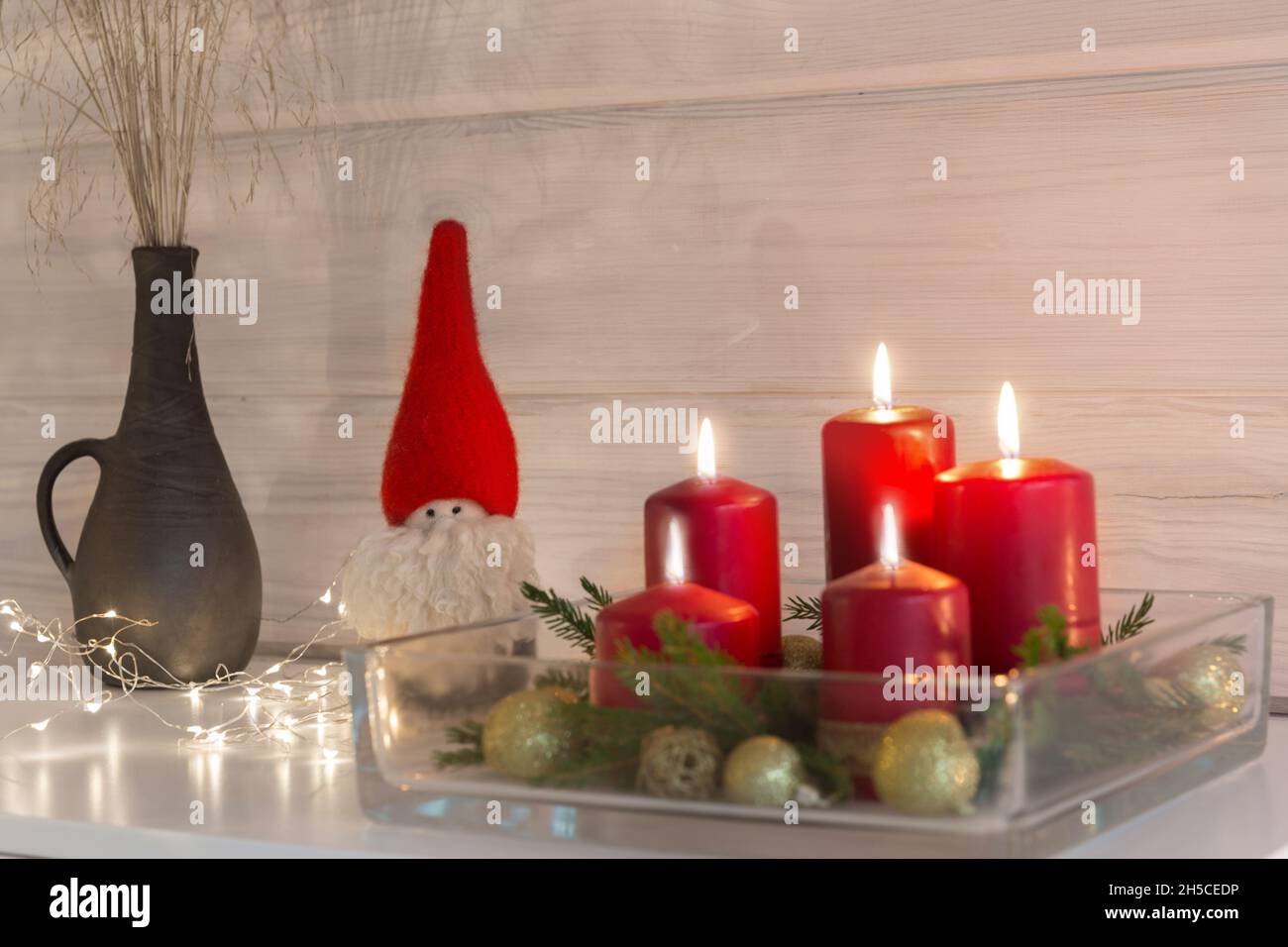 Scandinavian living room interior in a wooden house. Christmas room decoration Stock Photo