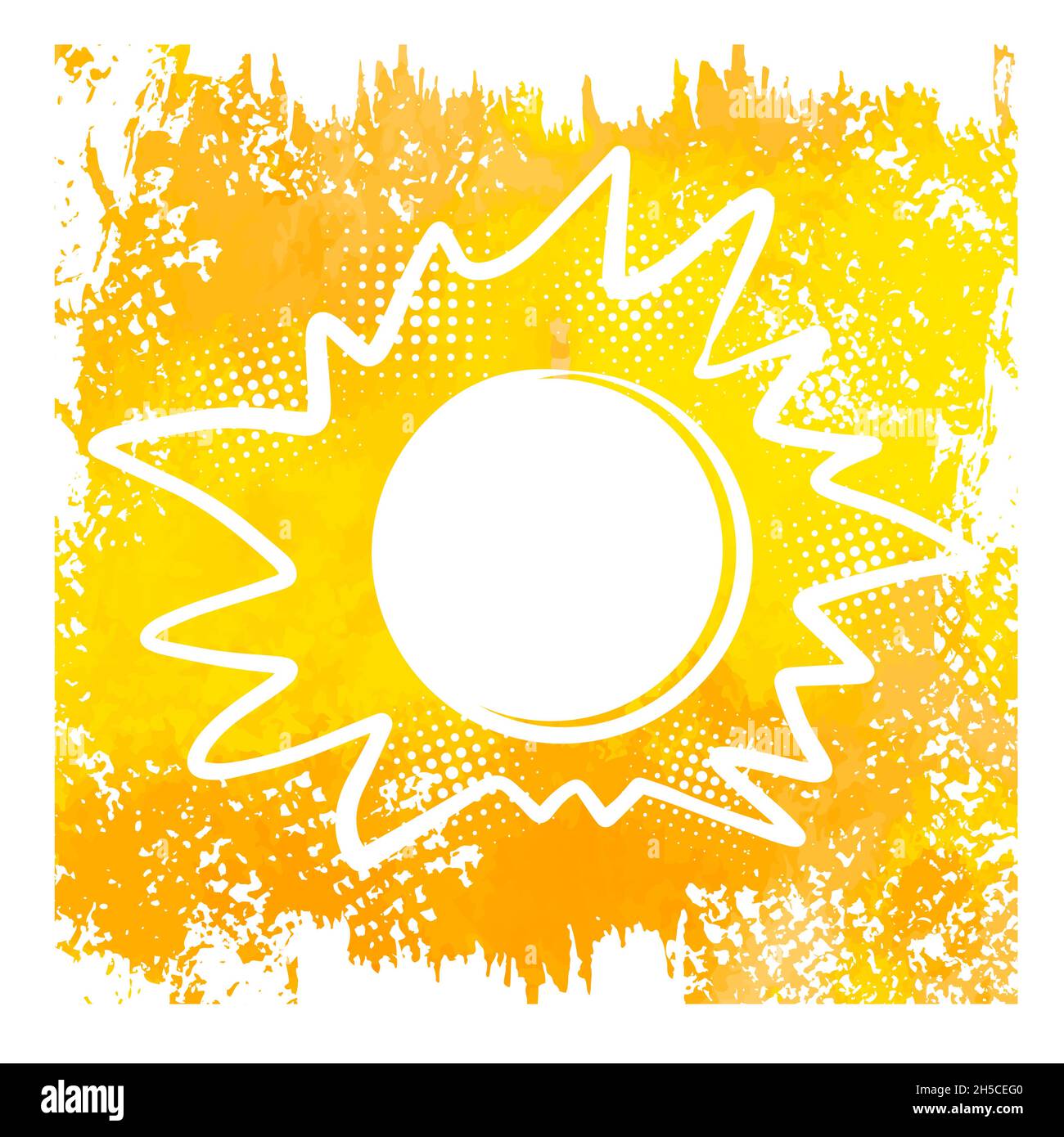 White sun on a yellow background. Hello summer. Vector illustration ...