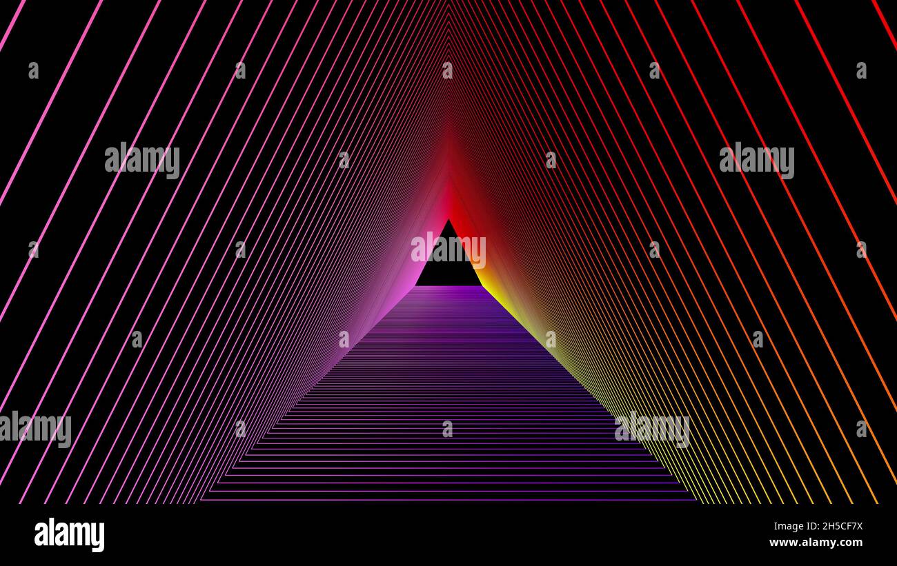 Terminator Line Shadow Glowing lines with 3d render of futuristic linear design. Corridor is ...