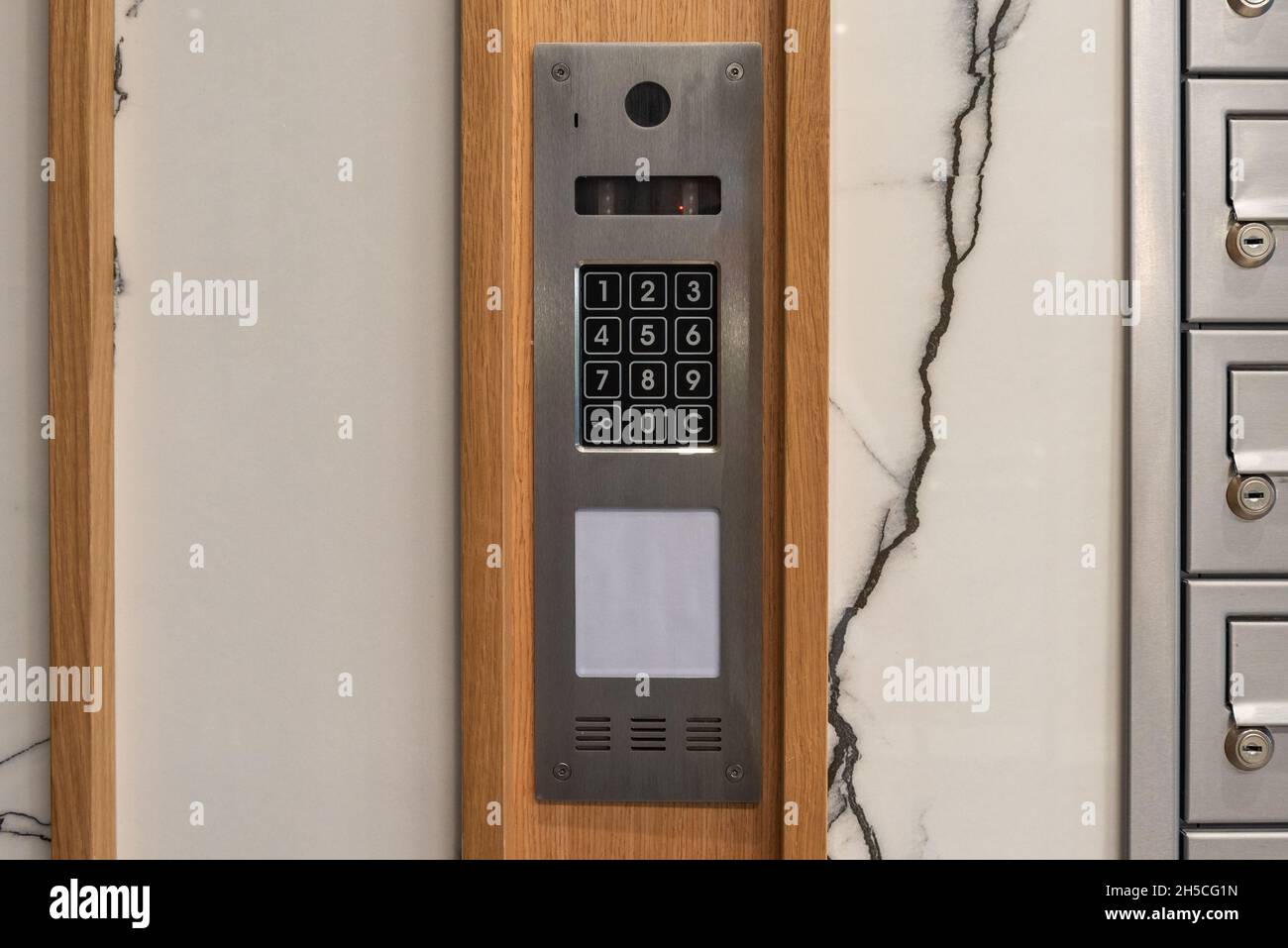 A modern intercom in a residential building Stock Photo