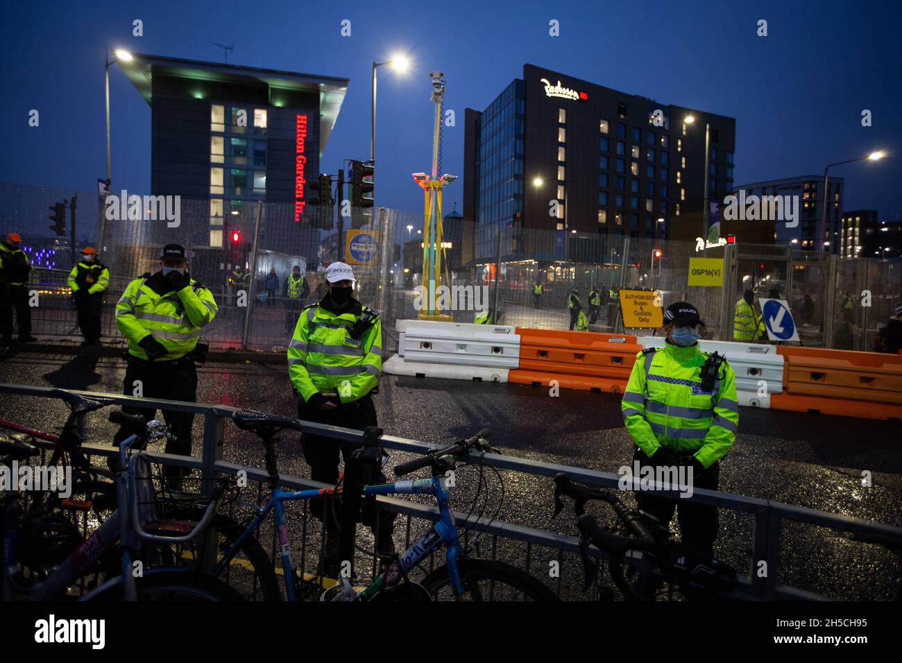 Glasgow, Scotland, UK. Police man the security fences outside the 26th United Nations Climate Change Conference, known as COP26, in Glasgow, Scotland, UK, on 8 November 2021. Photo:Jeremy Sutton-Hibbert/Alamy Live News. Stock Photo