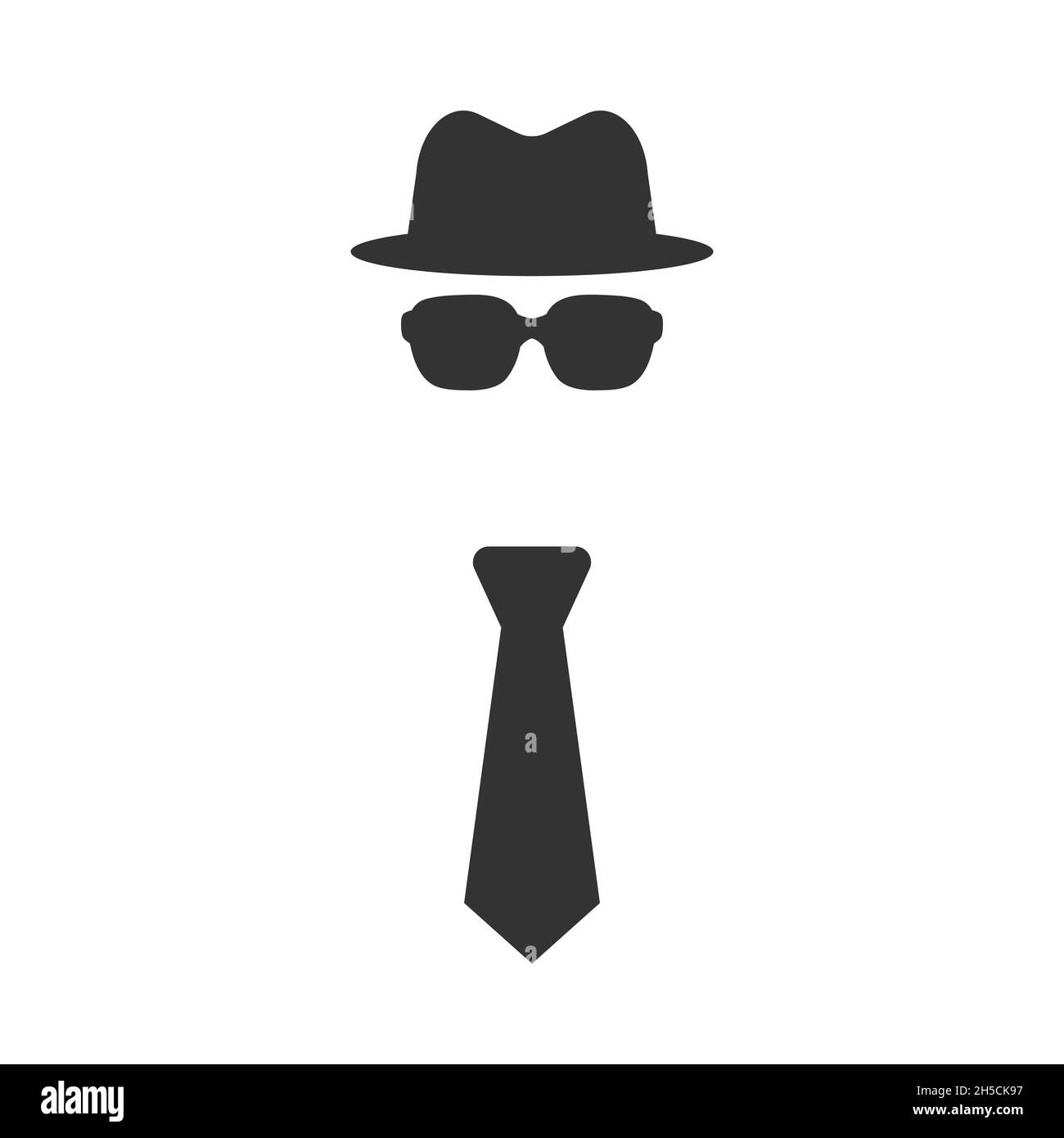 Spy icon, special agent hat glasses and tie. Man in hat, Stock vector illustration isolated Stock Vector
