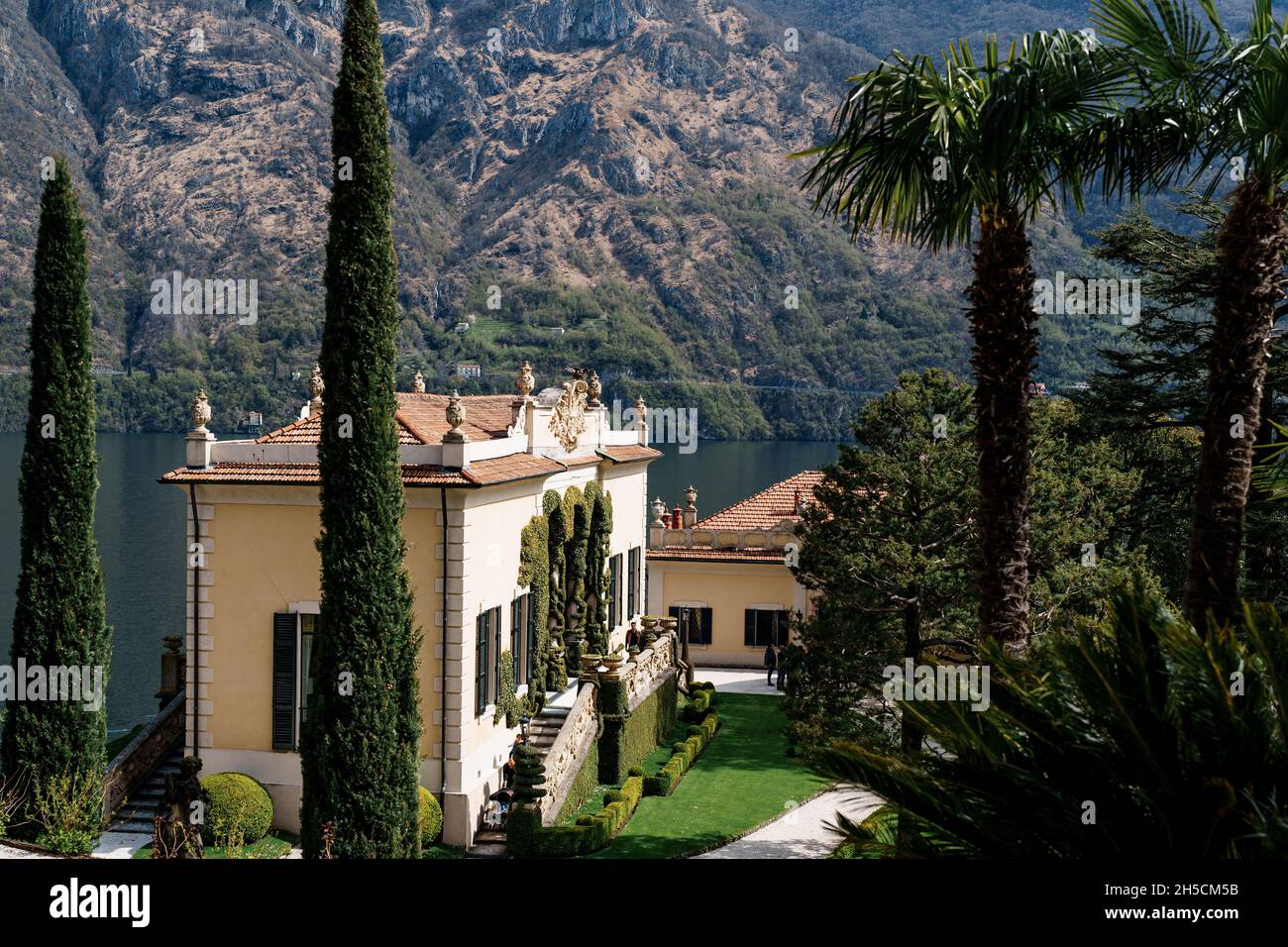 Villa Balbianello with mountains in the background. Lake Como, Italy Stock Photo