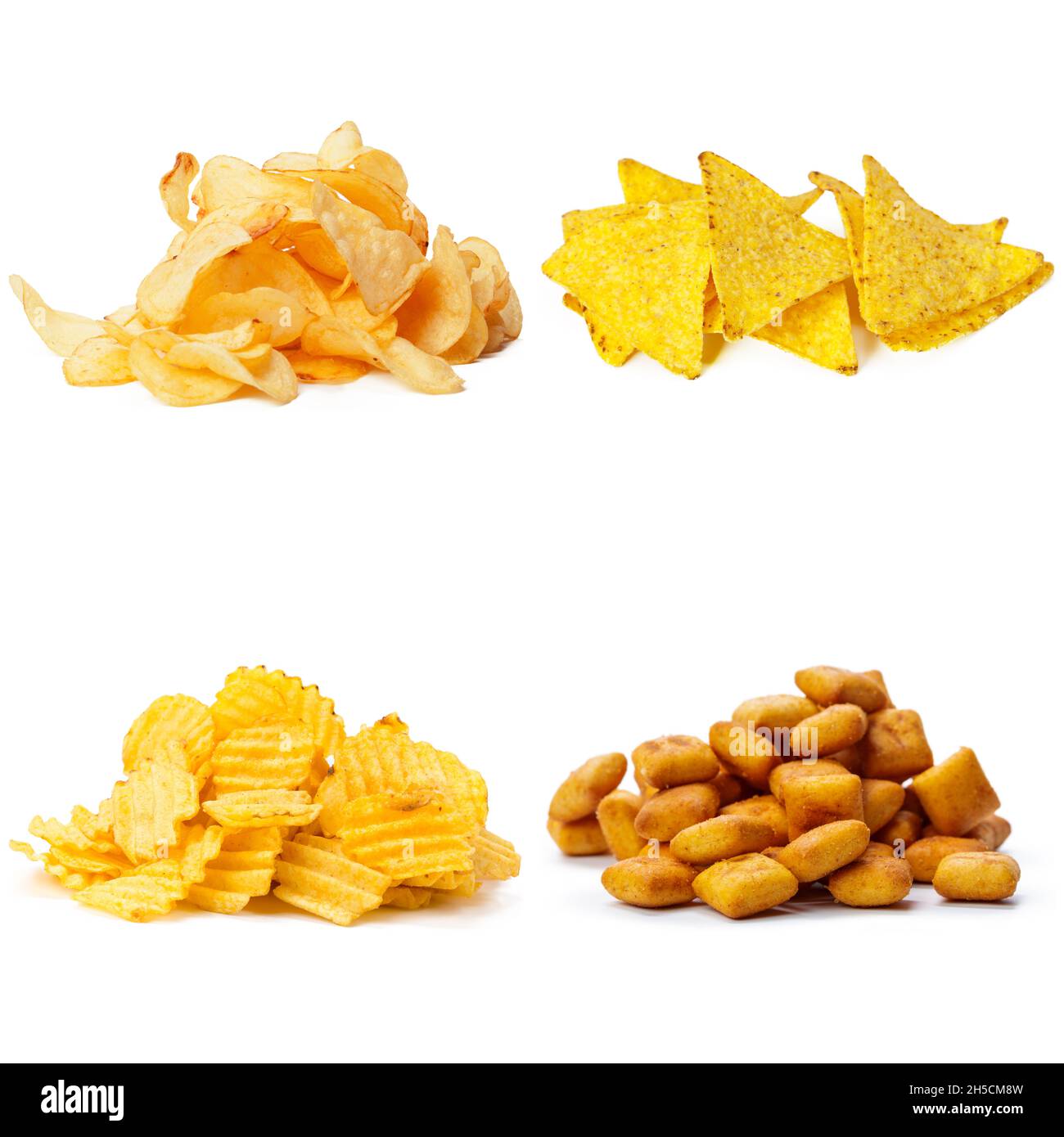 Salty snacks. Pretzels, chips, crackers collage Stock Photo Alamy