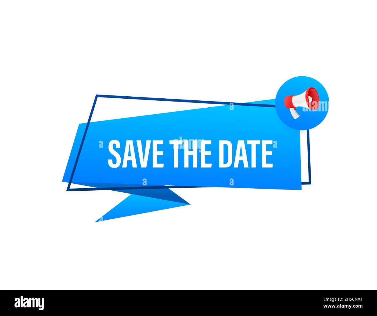 Save the date. Badge, mark on megaphone. Flat vector stock illustration Stock Vector