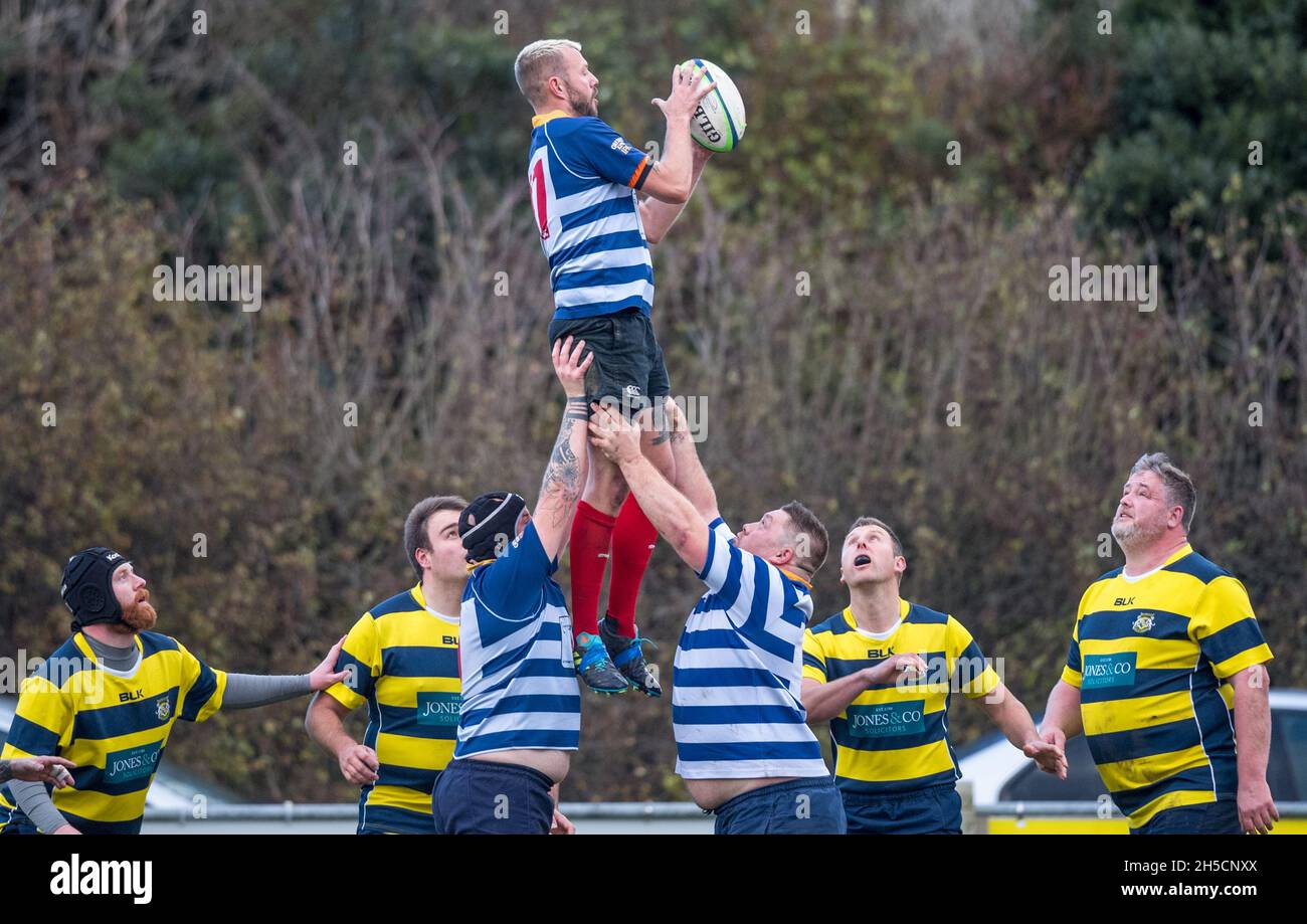 Amateur Rugby Union players playing in a league game. Stock Photo