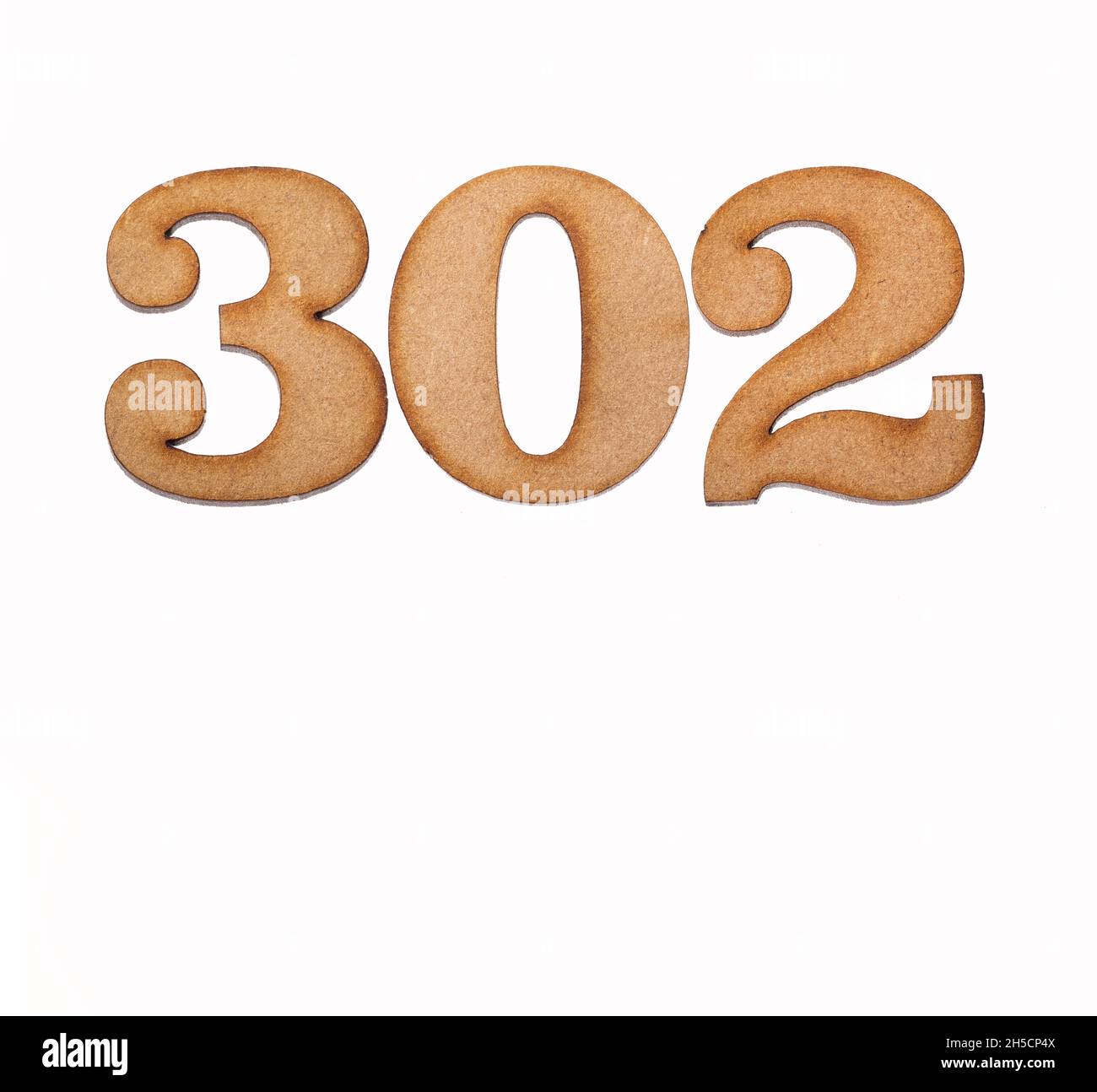Number 302 in wood, isolated on white background Stock Photo - Alamy