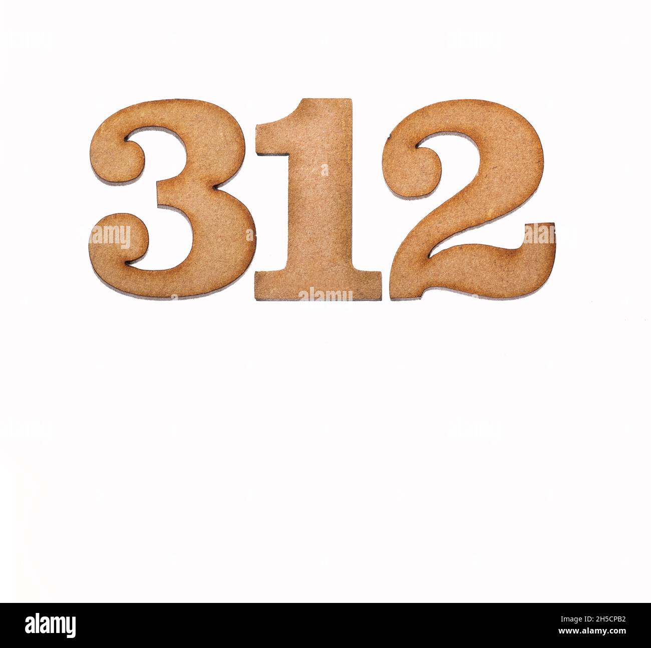 Number 312 in wood, isolated on white background Stock Photo - Alamy