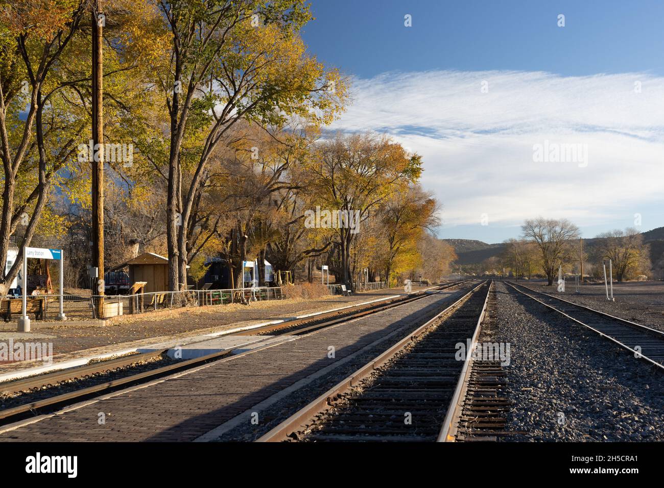Railroad Station, Lamy, New Mexico. At this railroad station, Manhattan Project scientists and family arrived on their way to Los Alamos Stock Photo
