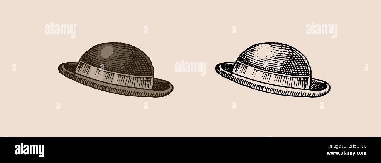 Vintage Hat. Coco or Derby or Bowler. for elegant men. Retro fashion. English style. Hand drawn Stock Vector