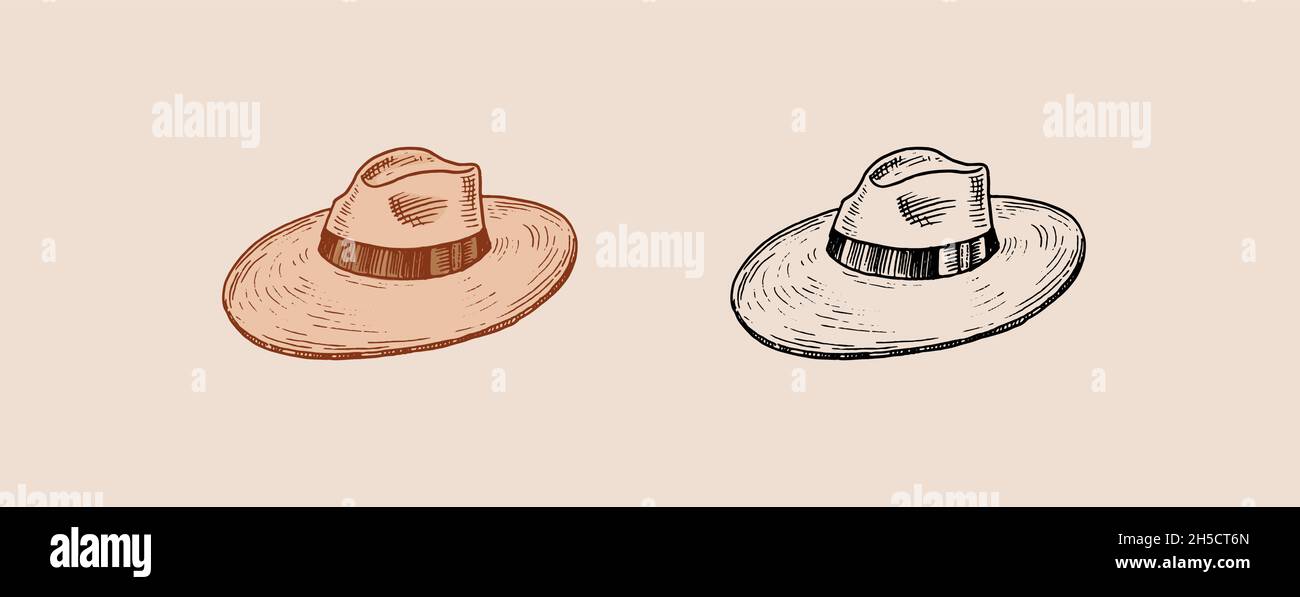 Vintage fedora Hat. Panama for elegant men. Retro fashion. English style. Hand drawn Stock Vector